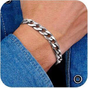 Men Sturdy Figaro/Cuban Chain Bracelet, 6/9/13mm Width, 7.48